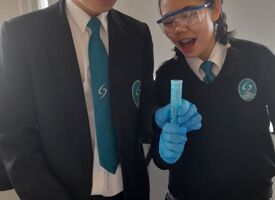 Science club making an elephant toothpaste 02