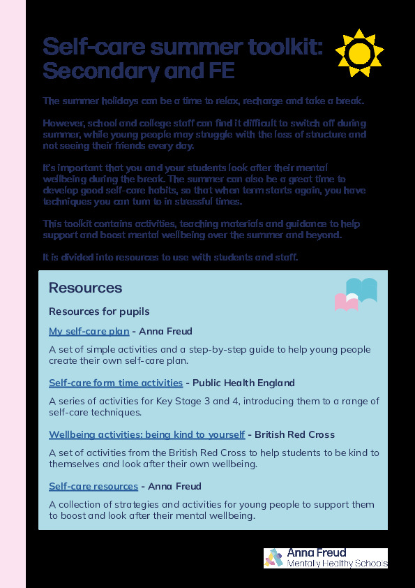 Self care toolkit for students and parents during school breaks